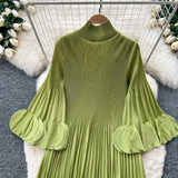 Petal Sleeves Pleated Tassel Dress Eight Colours