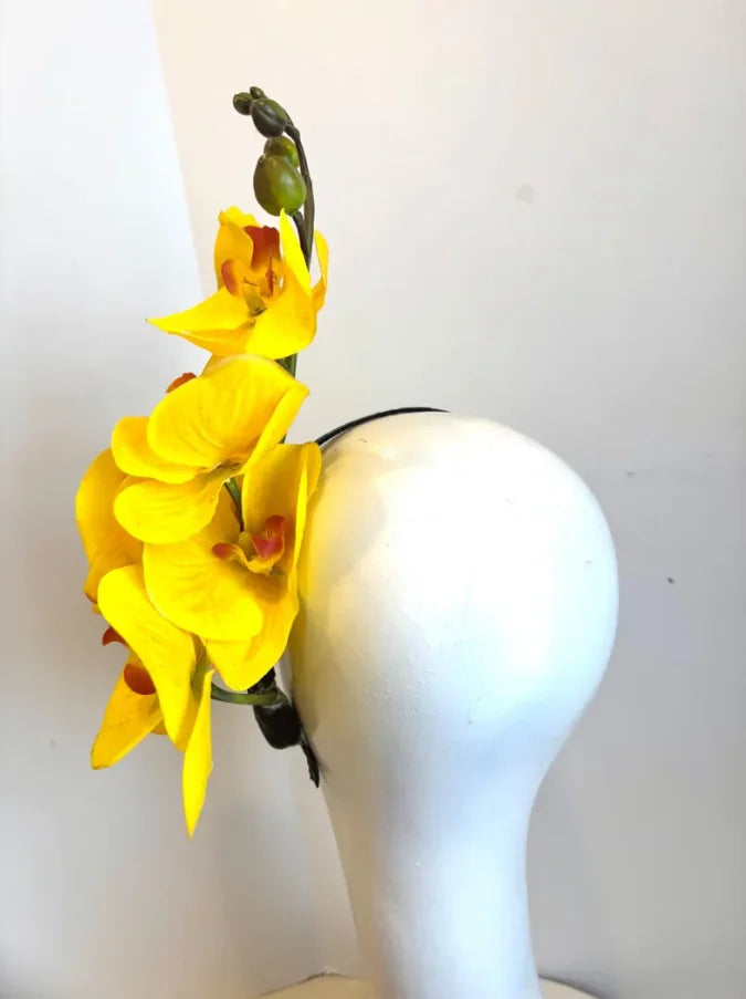 Handcrafted Large Realistic Orchid Statement Headpiece Floral Headband for Weddings Races Photoshoots