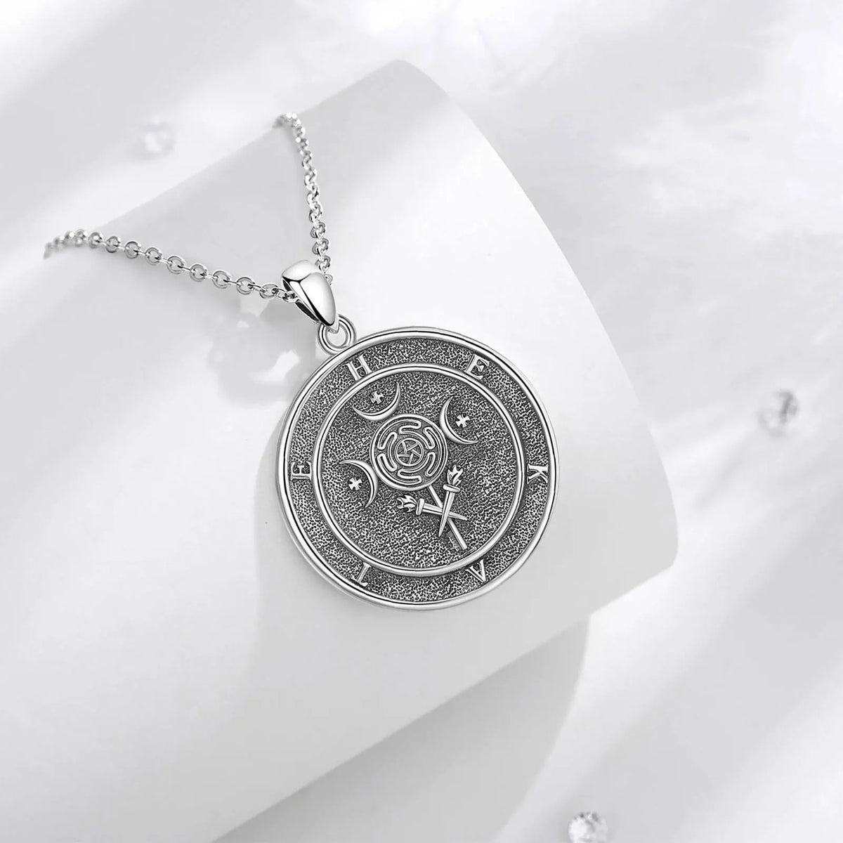 Moonstone Triple Moon Goddess Hecate Dog Amulet Pendant Necklace 925 Sterling Silver