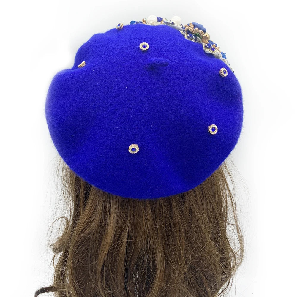Margie's Flower Diamonte Winter Autumn Beret 10 Colours