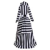 Ms Beetlejuice Cosplay Costume Black and White Stripes Victorian Dress
