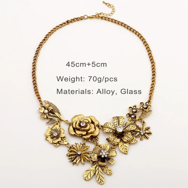 Metal Flower Bouquet Chunky Necklace
