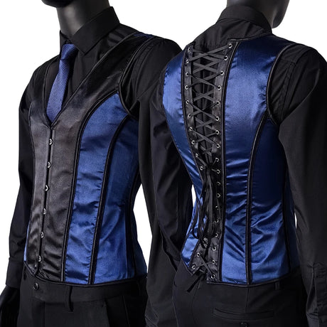 Men's Formal Boned Waistcoat Corset Vest Lace Up Burlesque Performance Stage Costume