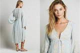 Laney's Long Sleeve Vintage Embroidered Cotton Boho Dress
