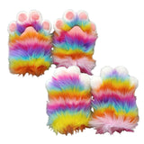 Rainbow Furry Cat Claw Gloves Plush Beast Paws Mittens Halloween Party Cosplay Costumes