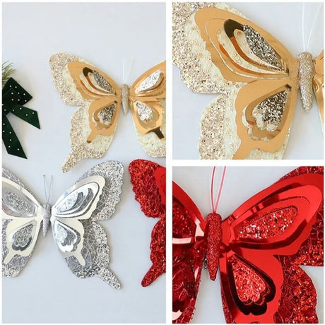 Glitter Christmas Butterfly Ornaments with Clips