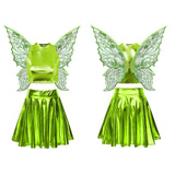 Festival Fairy Cosplay Costume Sleeveless Crop Top, High Waist Flared Skirt And Butterfly Wings Set
