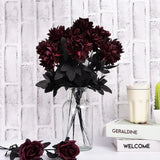 Black Dahlia Halloween Decoration Burgundy Artificial Flower Branch Arrangement Table Home Party Decor