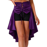 Gothic Steampunk Satiny Pirate Skirt Front Lace-up Tiered Irregular Hem Skirt Waist Belt Medieval Costume
