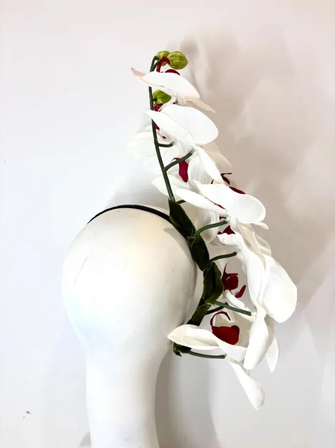 Handcrafted Large Realistic Orchid Statement Headpiece Floral Headband for Weddings Races Photoshoots
