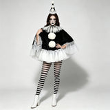 Women Pierrot Clown Costume 3Pcs Halloween Clown Cosplay Set