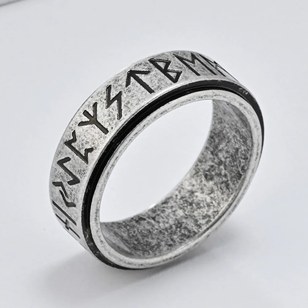Nordic Viking Runes Spinning Ring Titanium Steel Anxiety Jewellery