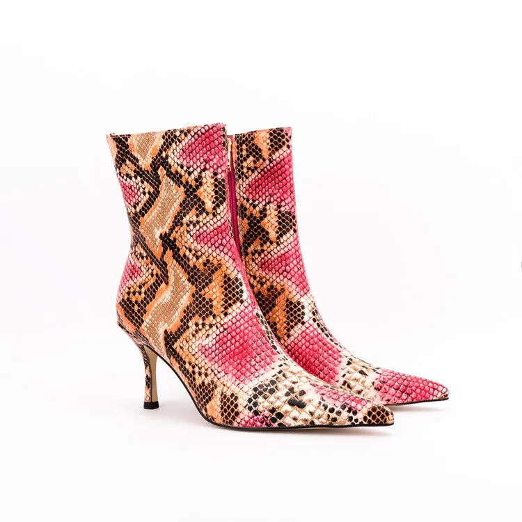 Sssseriously Ssssasssy Sssshort Boots Black Red Snake Ankle Boots