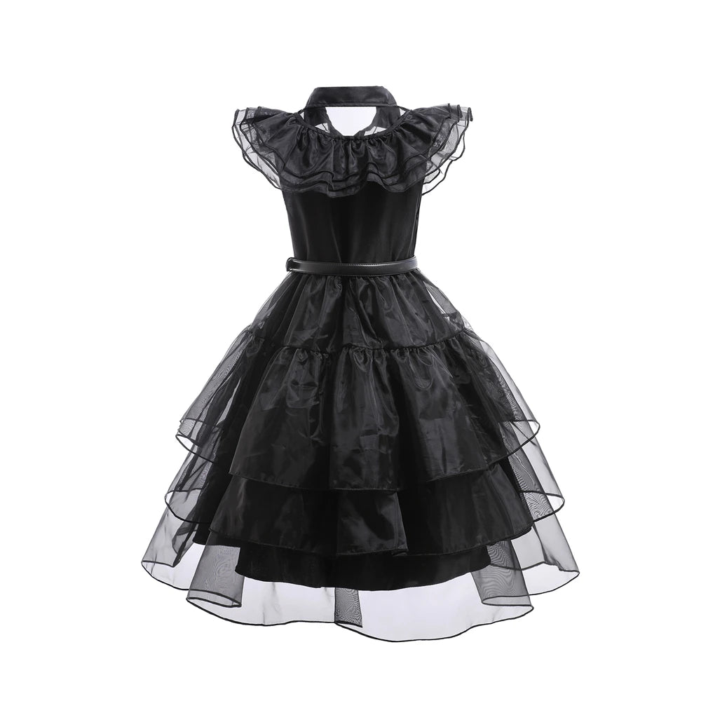 Wednesday Addams Cosplay Costume Girls Black Gothic Dress Sets