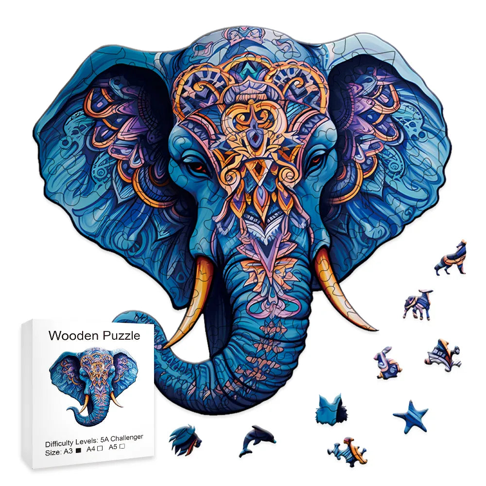 Blue Elephant Wooden Jigsaw Puzzle