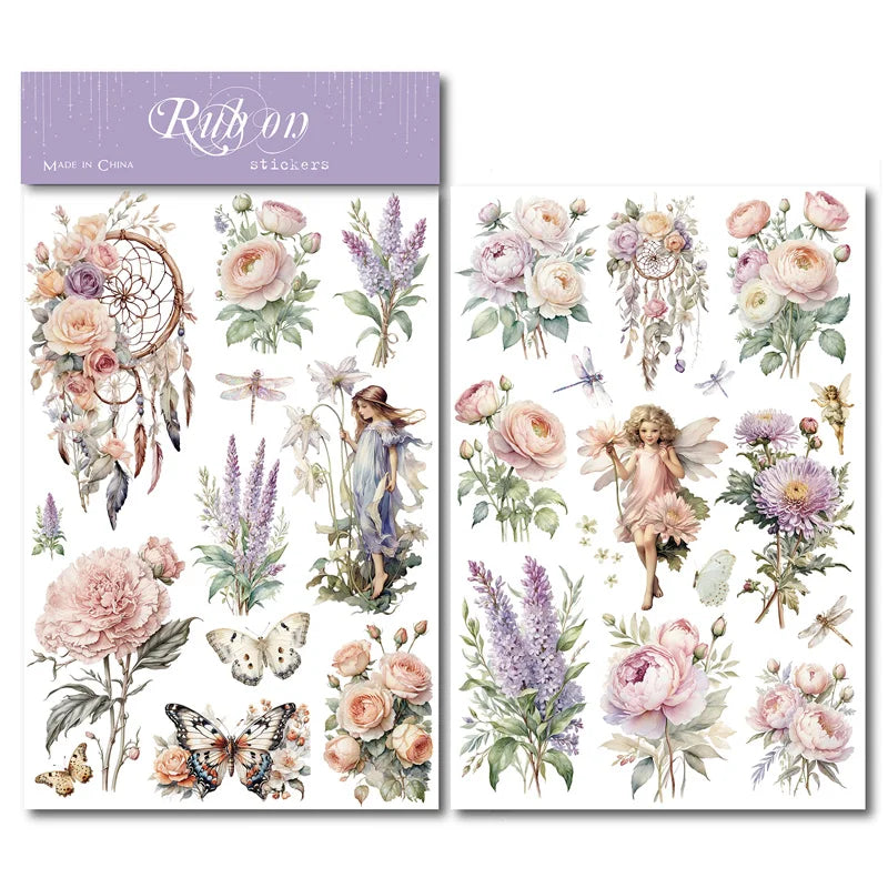 2 Sheet RUB ON Fairy Stickers Junk Journal Craft Transfer Rose Butterfly Stickers DIY Scrapbooking Craft Stickers