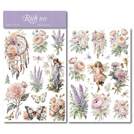 2 Sheet RUB ON Fairy Stickers Junk Journal Craft Transfer Rose Butterfly Stickers DIY Scrapbooking Craft Stickers