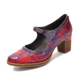 Sally's Embossed Genuine Leather Red Pump Heels Shoes
