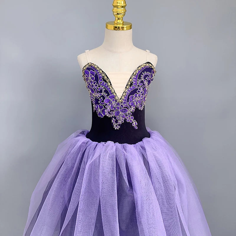 Perfect Purple Velvet Top Ballet Tutu Dress Professional Dance Performance Long Dress