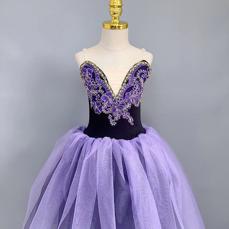Perfect Purple Velvet Top Ballet Tutu Dress Professional Dance Performance Long Dress