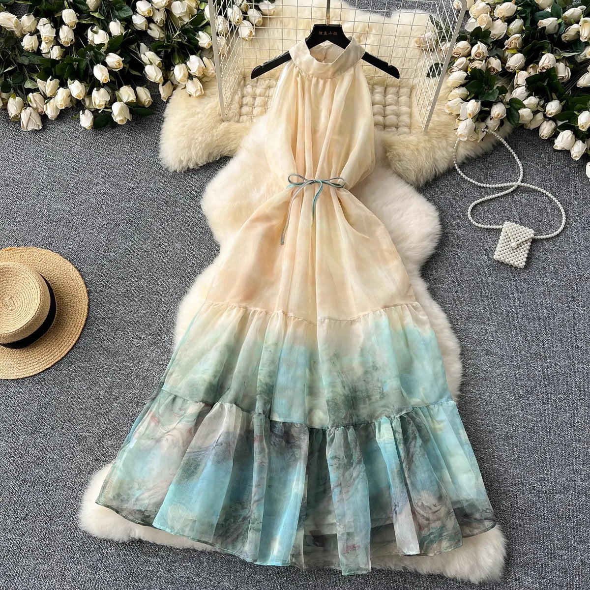 Inky Floral Halter Dress