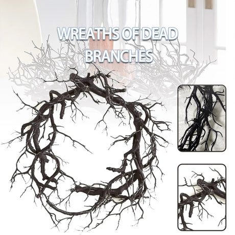 Halloween Black Twig Wreath With Red LED Light Front Door Hanging Home Decor