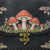 Red Mushroom Print PU Waist Bag Medieval Renaissance Distressed Faux Leather Flip Coin Belt Pouch