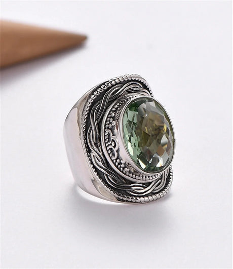 Portal Key to the Fae Realms S925 Sterling Silver Rings Green Crystal Morganite