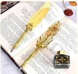 Golden Feather Quill Pens Set Dip Fountain Pens Ink Stationery Writing Gift Box Sets