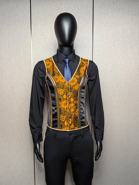 Vintage Circus Men's Boned Waistcoat Corset Vest Lace Up Burlesque Performance Stage Costume