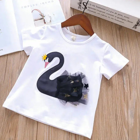 Swan T-Shirt+Sequin Skirts 2Pcs Baby Girls Clothing Sets Cotton Outfits