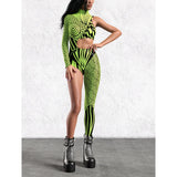 Asymmetrical Women Cyberpunk  Bodysuit Costume Colourful Jumpsuit Cosplay Halloween Party Performance Suit