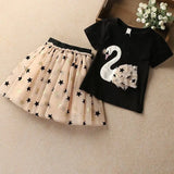 Swan T-Shirt+Sequin Skirts 2Pcs Baby Girls Clothing Sets Cotton Outfits