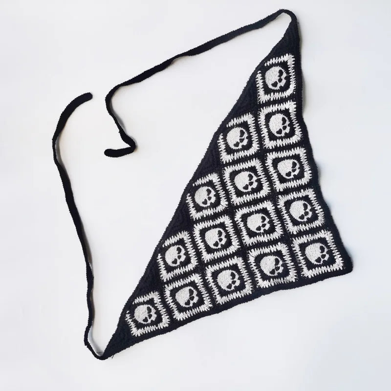 Skulls Bats Spiderwebs Halloween Crochet Headscarves Knitted Cotton Triangle Scarf