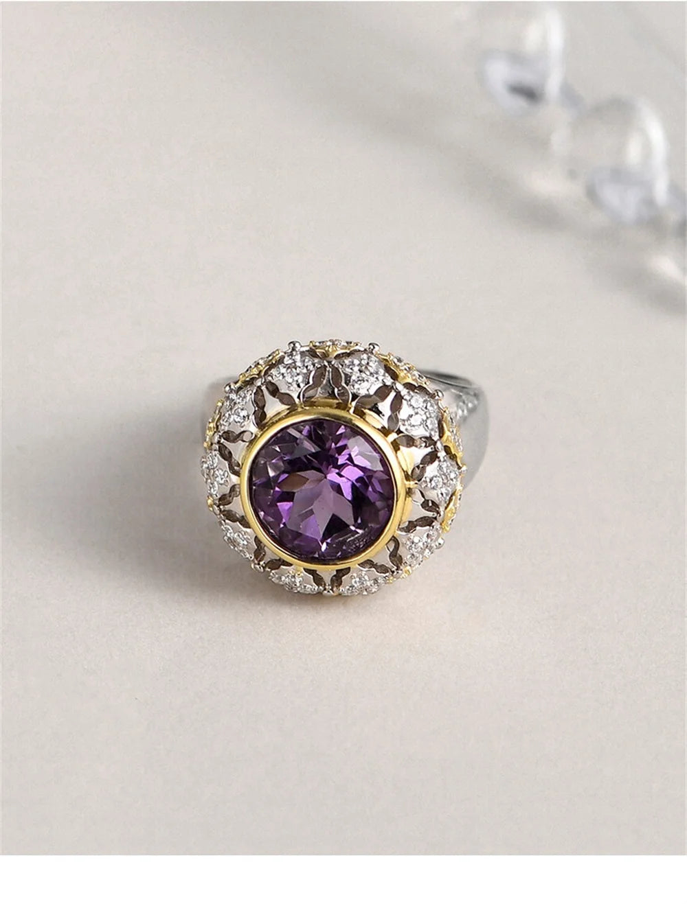 The Eye of Joy S925 Sterling Silver Ring Natural Amethyst Zircon