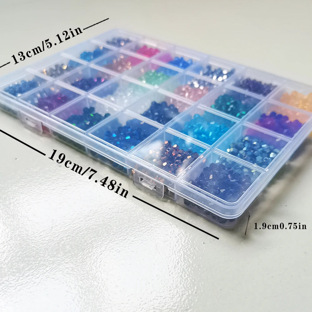 24 Colour Bicone Crystal Glass Beads Set with Storage Case Sparkling Faceted Beads for Jewellery Making DIY Craft
