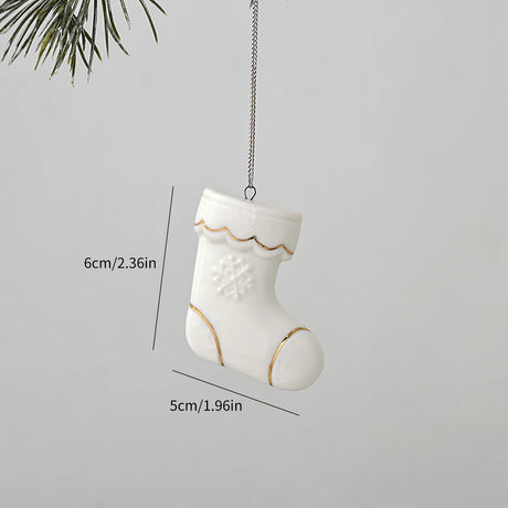 White Ceramic Christmas Tree Ornaments Snowman Reindeer Xmas Hanging Decor