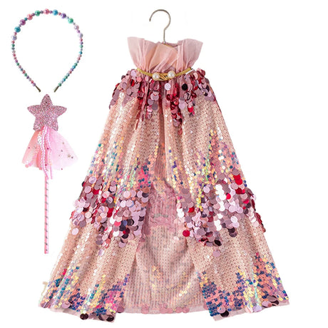 Shiny Rainbow Sequin Cloak Halloween Children's Dress Up Cape