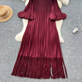 Petal Sleeves Pleated Tassel Dress Eight Colours