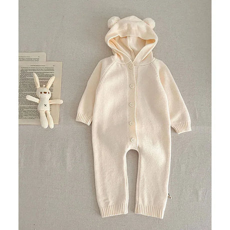Baby and Toddler Knitted Romper Bear Bunny Ear Hooded Jumpsuits for Boys Girls