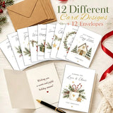 Pack of 12 Christmas Greeting Cards Twelve Different Watercolour Rustic Designs