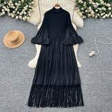 Petal Sleeves Pleated Tassel Dress Eight Colours