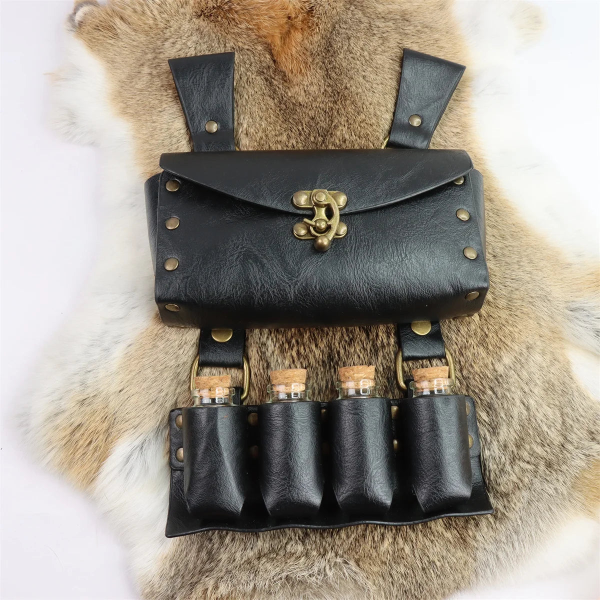 Renaissance Alchemist Leather Belt Medieval Wizard Alchemy Glass Magic Bottle Waist Bag Cosplay Belt