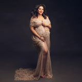 Champagne Gatsby Tulle Maternity Gown Photoshoot Dress