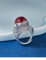 The Sage One's S925 Sterling Silver Rings Ancient Emboss Pattern Corundum