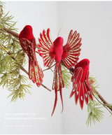 Set of Three Handmade Glitter Finish Christmas Tree Bird Decoration