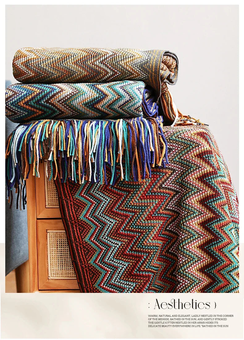 Boho Zig Zag Mexico Baja Blankets