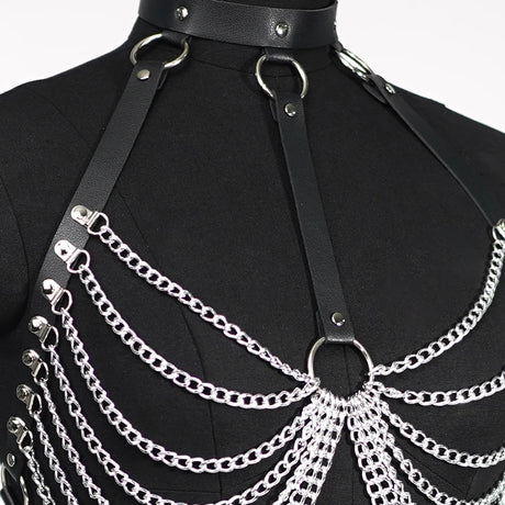 Rib Cage Harness Chest Body Harness Gothic Punk Faux Leather & Chains