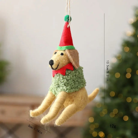 Wool Felt Christmas Dog Lightweight Handmade Xmas Tree Hanging Ornament