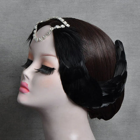 Ballet Swan Lake Headwear White Black Feather Headband With Crystal Rhinestones Ballerina Headdress